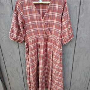 Pact Rust Plaid Midi Dress